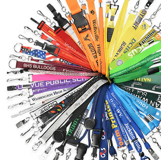 Assortment of colorful branded event lanyards